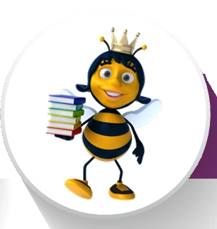 Kitap yığını taşıyan taçlı Fixoku kişisel gelişim arısı